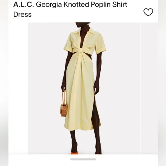 A.L.C. GEORGIA KNOTTED POPLIN SHIRT DRESS (Color: YELLOW, Size: 2) - Picture 1 of 10